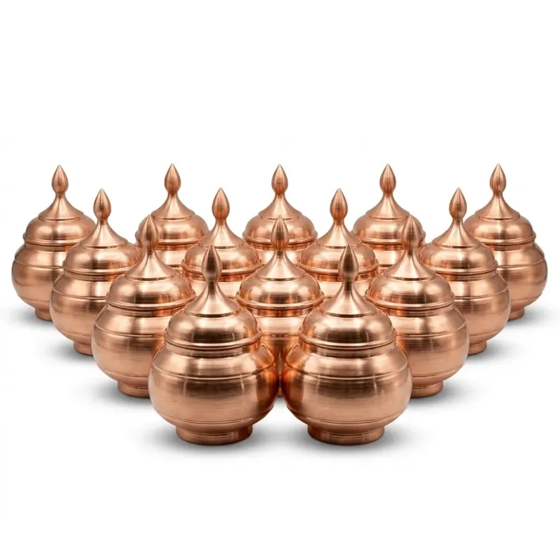 قندان مسی زیر ساخت صنایع دستی مدل سیبی (ارتفاع 18 و 20 سانتی‌متر)