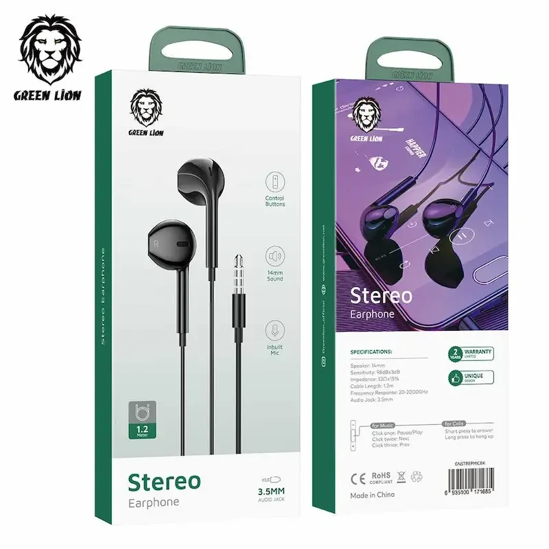 هندزفری سیمی استریو گرین لاین مدل Stereo Earphone (جک ۳.۵ میلی‌متری)