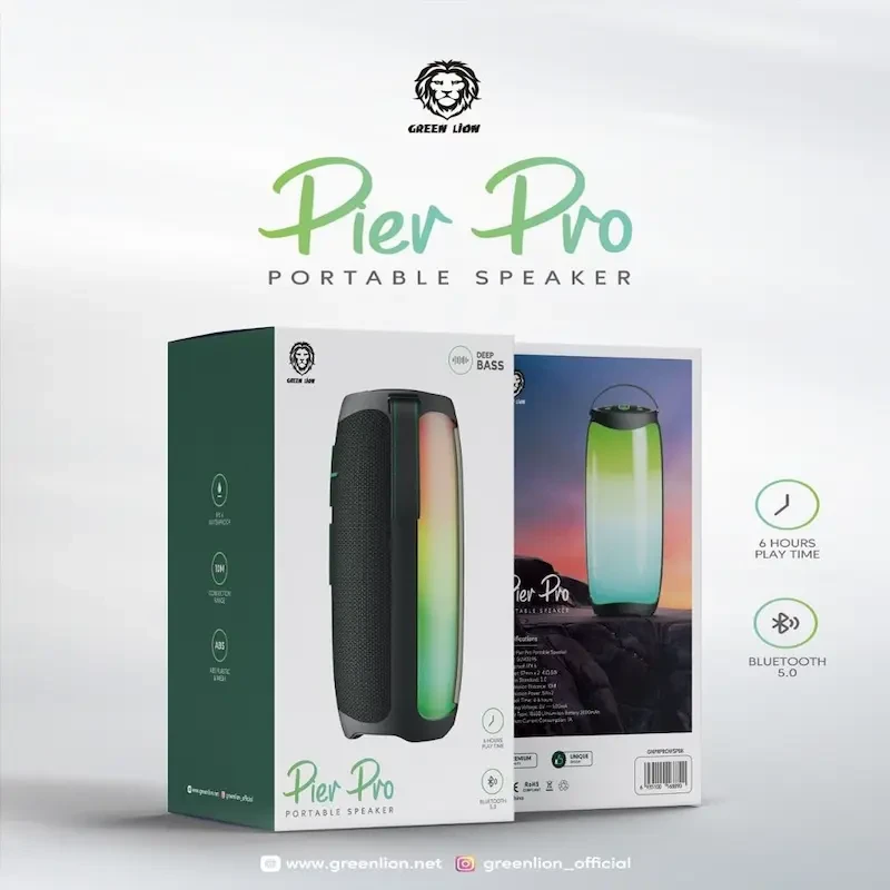 اسپیکر بلوتوثی قابل حمل گرین لاین مدل Pier Pro با رقص نور و بیس قدرتمند (GLM009S)