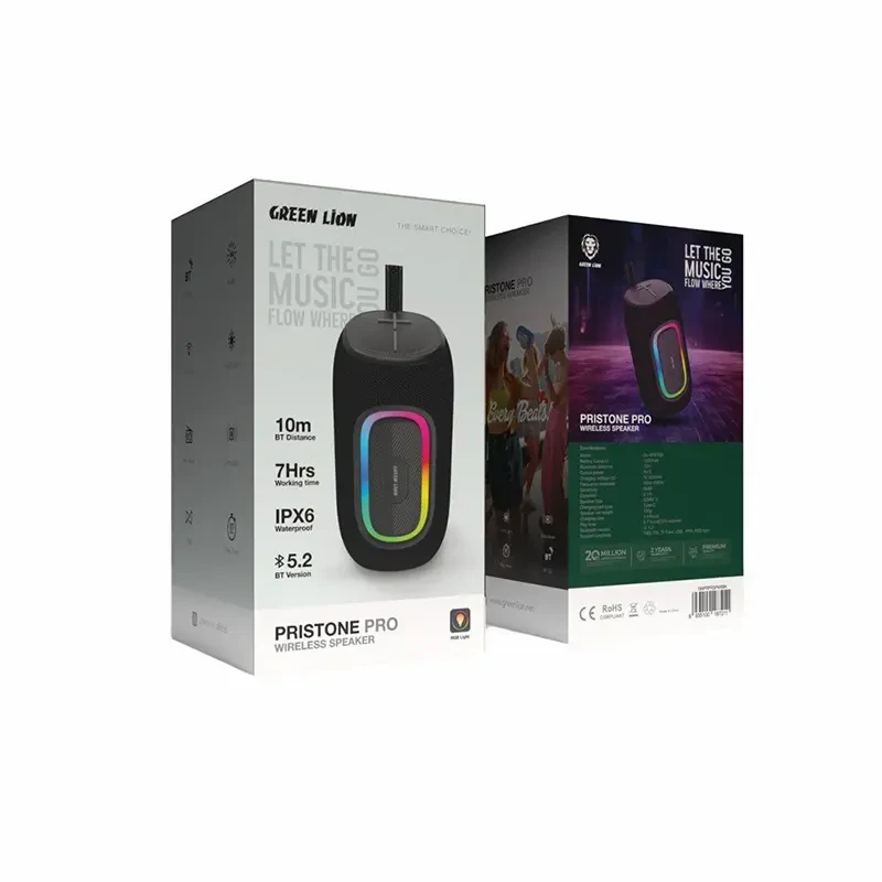 اسپیکر بلوتوثی پرتابل گرین لاین مدل Pristone Pro با نورپردازی RGB و استاندارد ضدآب IPX6