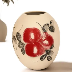 گلدان سرامیکی دکوراتیو طرح گل‌های رز نقاشی‌شده