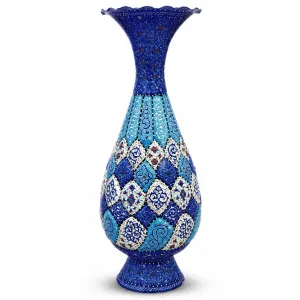 گلدان میناکاری مسی طرح اسلیمی و ختایی - تک ۲۵ سانتی‌متری