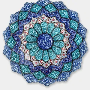 بشقاب میناکاری قاب‌دار طرح خورشیدی اعلا - قطر 30 سانتی‌متر