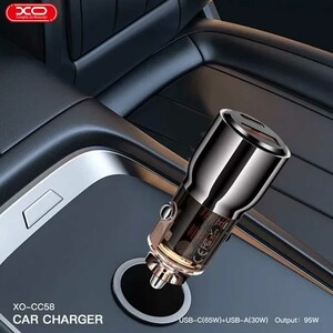 شارژر فندکی فست شارژ ماشین USB و تایپ‌سی 95 وات ایکس‌او CC58
