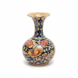 گلدان سفالی شاه‌رضایی (مدل گل و مرغ) - ارتفاع ۲۰ سانتی‌متر