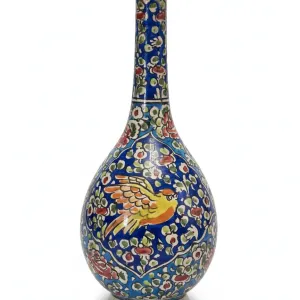 گلدان سفالی خیامی (طرح گل و مرغ) – ارتفاع ۳۰ سانتی‌متر