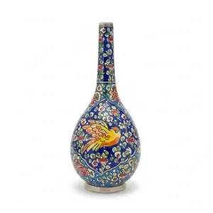 گلدان سفالی خیامی (طرح گل و مرغ) – ارتفاع ۳۰ سانتی‌متر