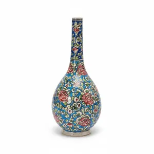 گلدان سفالی خیامی (طرح گل و مرغ) – ارتفاع ۳۰ سانتی‌متر