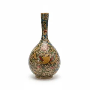 گلدان سفالی خیامی (طرح گل و مرغ) – ارتفاع ۳۰ سانتی‌متر