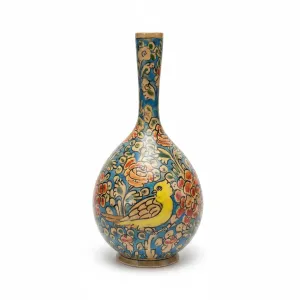 گلدان سفالی خیامی (طرح گل و مرغ) – ارتفاع ۳۰ سانتی‌متر