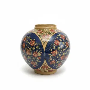 گلدان سفالی کروی (طرح گل‌دار سنتی) – ارتفاع ۲۷ سانتی‌متر