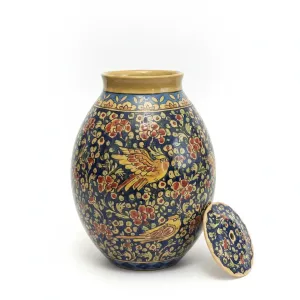 گلدان (ظرف دردار) سفالی بلونی کشیده (طرح گل و مرغ) – ارتفاع ۳۵ سانتی‌متر