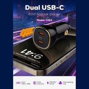 فروش شارژر فندکی فست شارژ ماشین تایپ‌سی 60 وات الدنیو