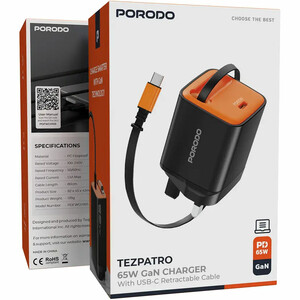 قیمت شارژر دیواری پورودو Porodo مدل PDFWCH105BK با کابل جمع شونده