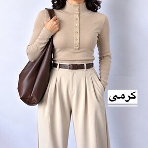بلوز زنانه یقه‌ ایستاده دکمه‌دار مدل 1708