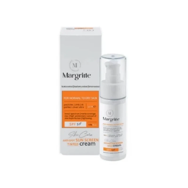 مارگریت کرم ضد آفتاب روشن کننده رنگی SPF+50 مناسب پوست نرمال تا خشک