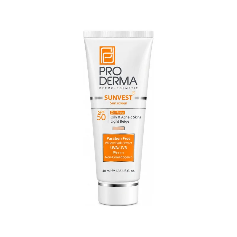 کرم ضد آفتاب فاقد چربی SPF 50 بژ روشن پرودرما