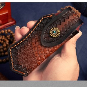 چاقو تاشو دمشقی اصل همراه با کیف چرم گاومیش