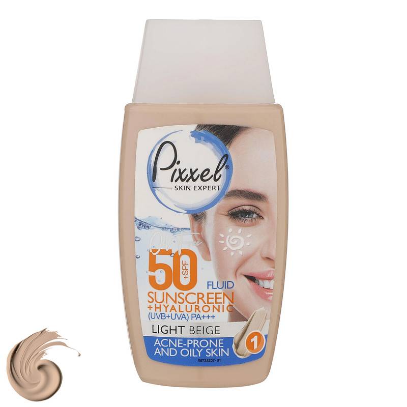 کرم ضد آفتاب پوست چرب و جوشدار SPF50 پیکسل رنگ بژ روشن