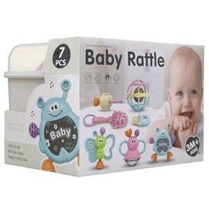 ست جغجغه و دندانگیر نوزادی7 عددی مدل صندوقی سایز بزرگ Baby Rattle