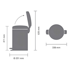 ابعاد سطل زباله 12 لیتر BRABANTIA Pedal Bin