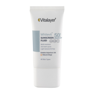 فلوئید ضدآفتاب بژ طبیعی ویتالیر مدل وایت ویت SPF 50 - اصل