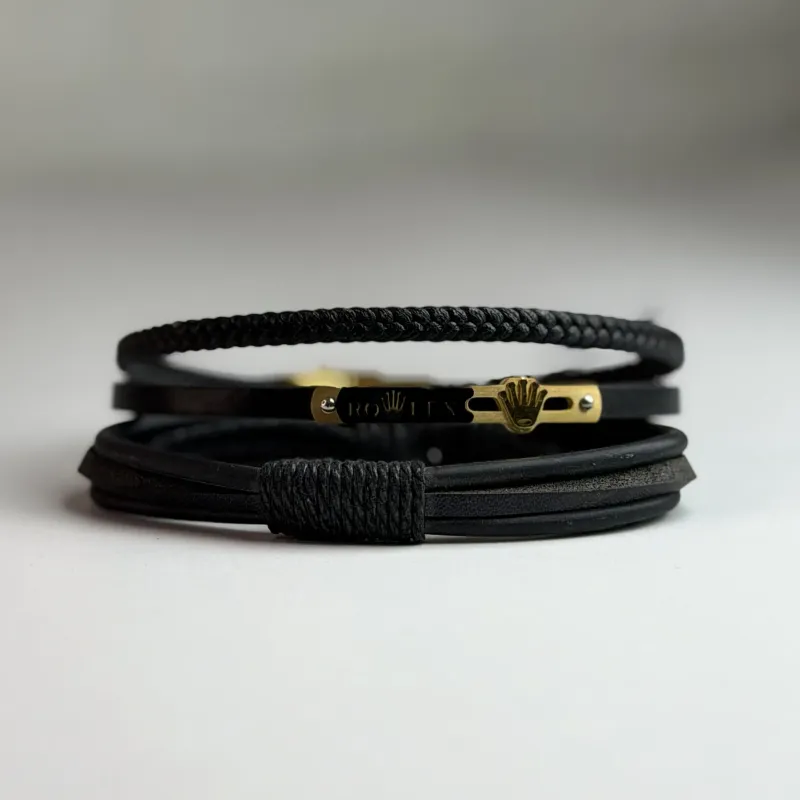 دستبند مردانه رولکس چرم مصنوعی سه‌تکه