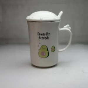 ماگ سرامیکی آووکادو با درپوش و قاشق