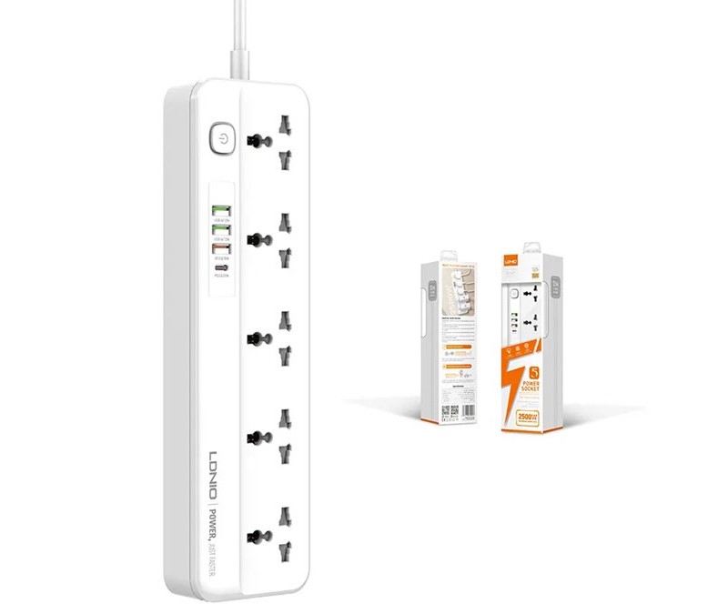 چند راهی برق ۵ سوکت، 3 یو اس بی و 1 تایپ سی الدنیو LDNIO SC5415 Power Strip With USB Port