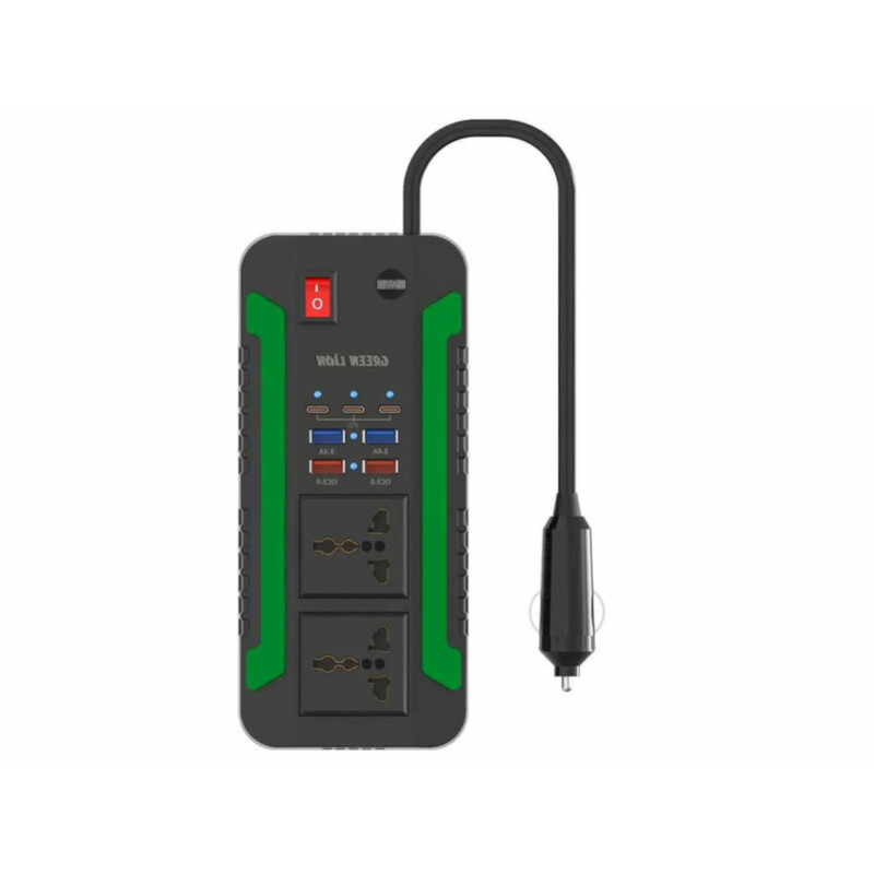 اینورتر و شارژر فندکی فست شارژ ماشین دو سوکت 300 وات گرین GNSPI300WAT