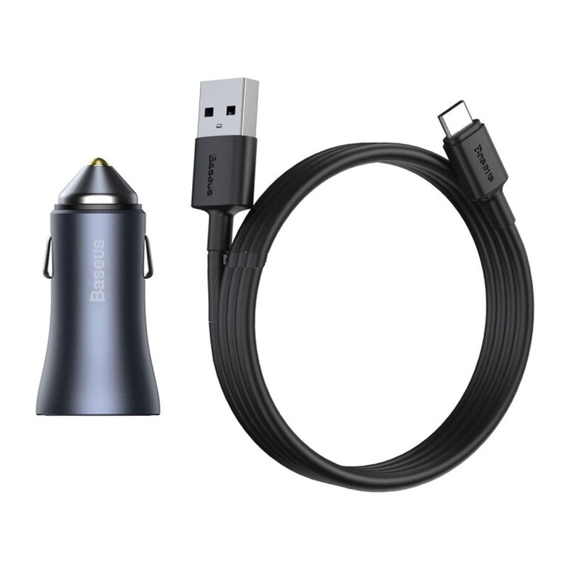 شارژر فندکی فست شارژ 40 وات با کابل تایپ‌سی بیسوس Baseus Car Charger Golden Contactor Pro Type-C/USB TZCCJD-0G