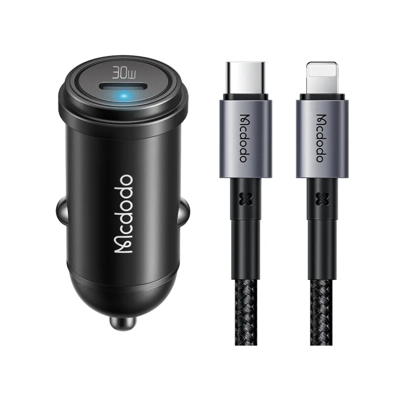 شارژر فندکی تایپ سی 30 وات همراه با کابل لایتنینگ مک دودو Mcdodo CC-7492 PD30W USB-C Fast Car Charger