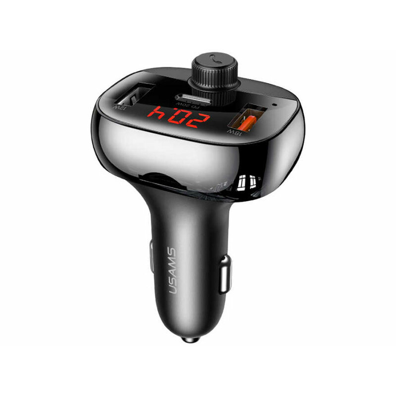 شارژر فندکی فست شارژ ماشین تایپ سی 50 وات و اف ام پلیر یوسامز US-CC143