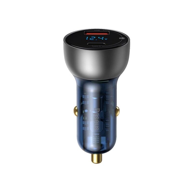 شارژر فندکی فست شارژ ماشین 65 وات دو پورت طرح شفاف بیسوس VCKX65C