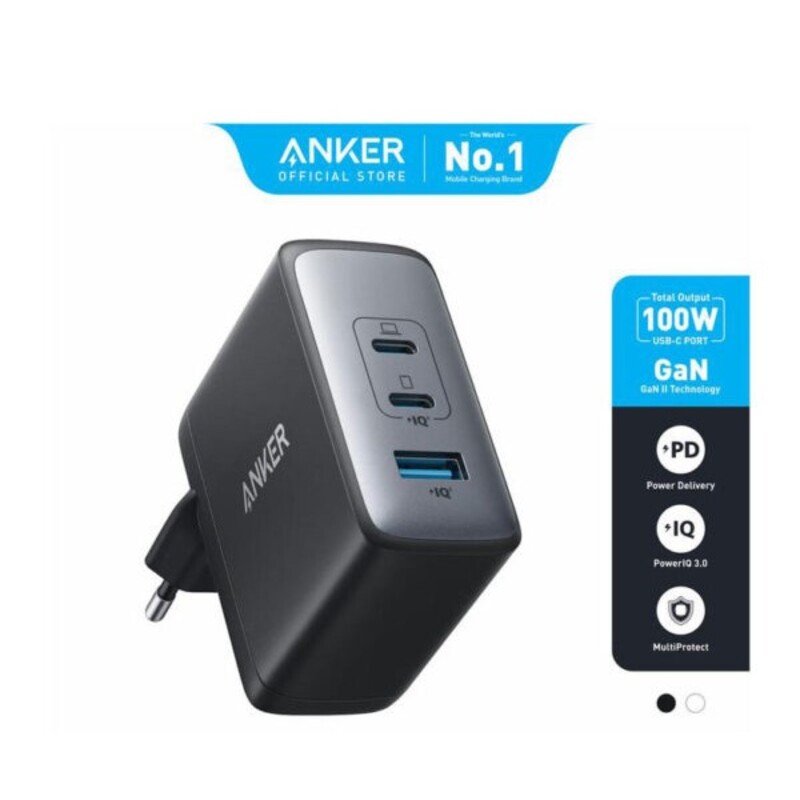 شارژر دیواری سوپر فست شارژ تایپ سی و یو اس بی 100 وات انکر A2145K11
