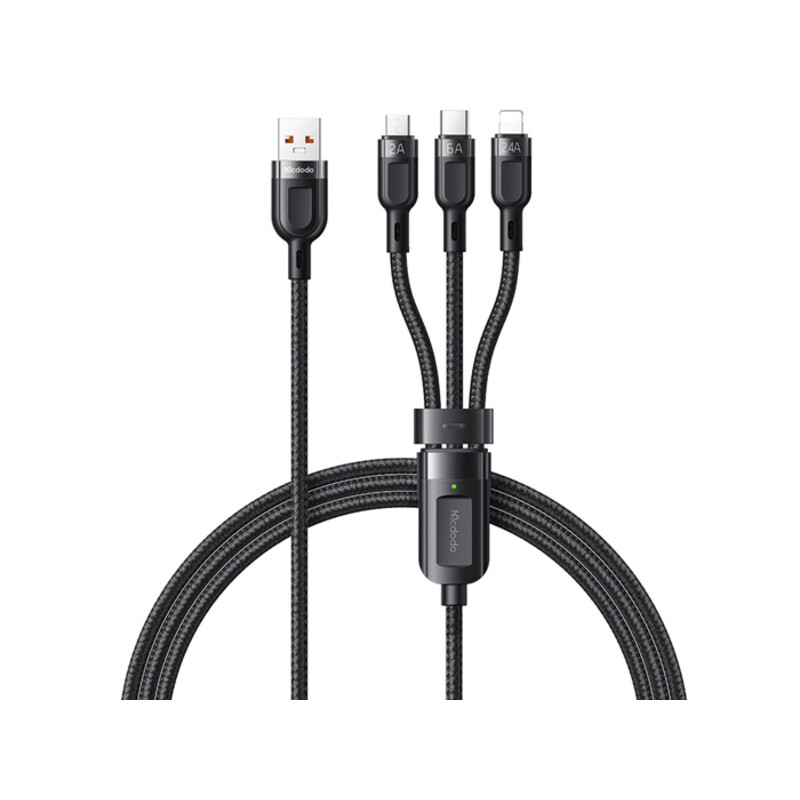 کابل فست‌شارژ و انتقال دیتا 65 واتی سه‌سر مک دودو Mcdodo CA-0930 Lightning+Micro+Type-C 3-in-1 Fast Charging Data Cable