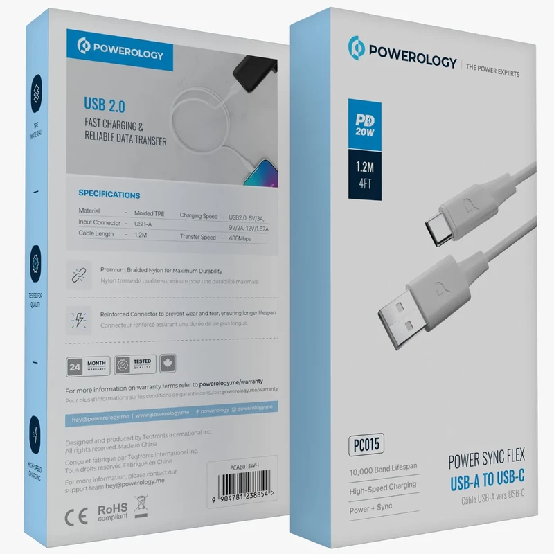 کابل USB به تایپ سی 5 آمپر پاورولوژی Powerology PCAB015BK