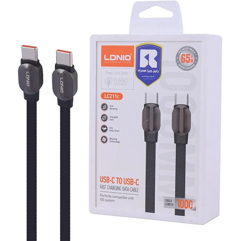 کابل تایپ سی 65 وات الدنیو LDNIO مدل LC211c یک متر