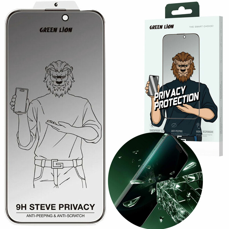 گلس پرایوسی آیفون 16 پلاس و 15 پلاس گرین لاین Green Lion مدل Steve