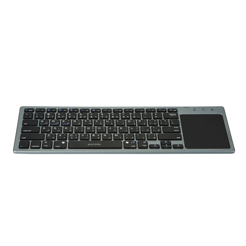 کیبورد بلوتوثی دارای تاچ‌پد پورودو Porodo PD-WKBTP-GY Keyboard With TouchPad