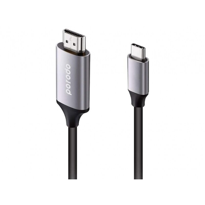 کابل تایپ‌سی به اچ دی ام آی 2 متری پورودو Porodo Type-C to 4K HDMI Cable PD-4KCHD2-GY