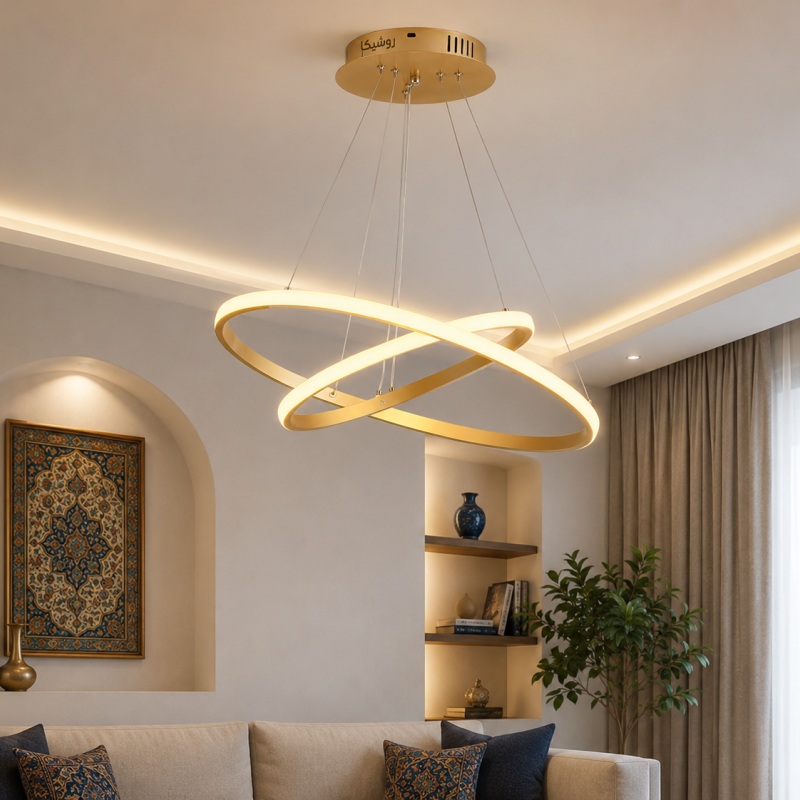کالا66/لوستر مدرن دو حلقه LED ریموت‌دار مدل s13  برند روشیکا