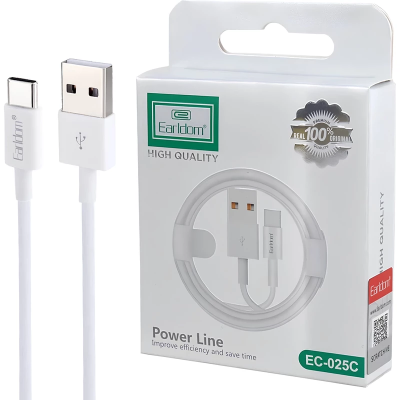 کابل تایپ سی ارلدام مدل EC-025C جریان 2.4 آمپر طول 1 متر