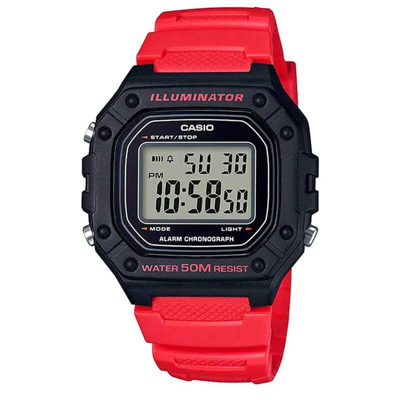 ساعت مچی دیجیتال کاسیو Casio مدل W-218H-4B با بند رزینی قرمز