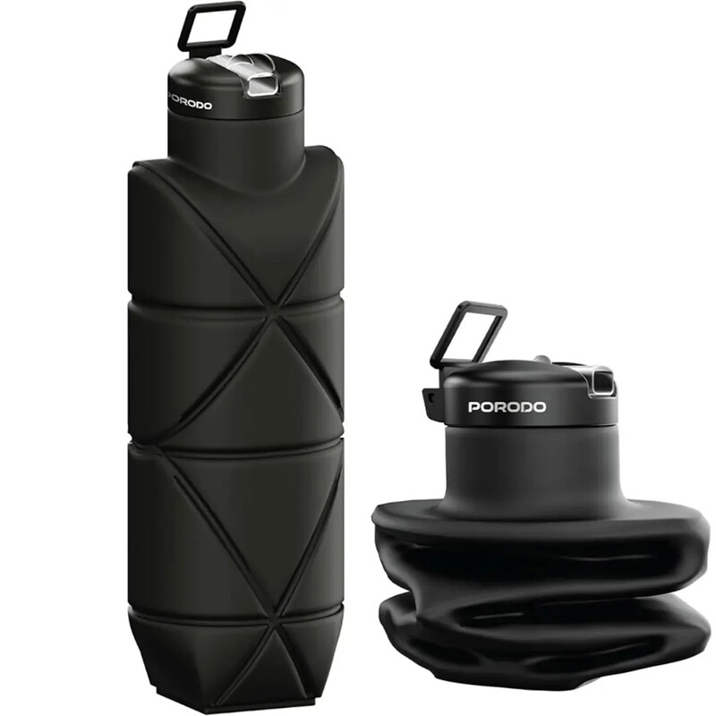 بطری آب سیلیکونی تاشو پورودو Porodo مدل PDLJ1026BK ظرفیت 700 میل