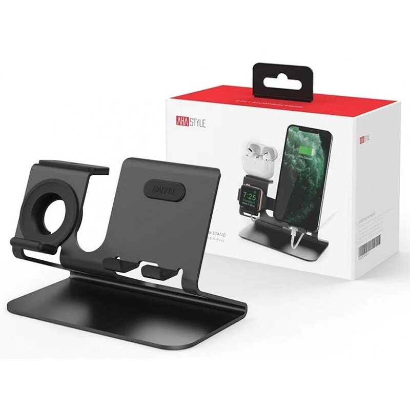 پایه شارژ آلومینیومی گوشی موبایل, اپل واچ و ایرپاد آها استایل AhaStyle ST05 3in1 Stand Smart Phone/Apple Watch/Airpods