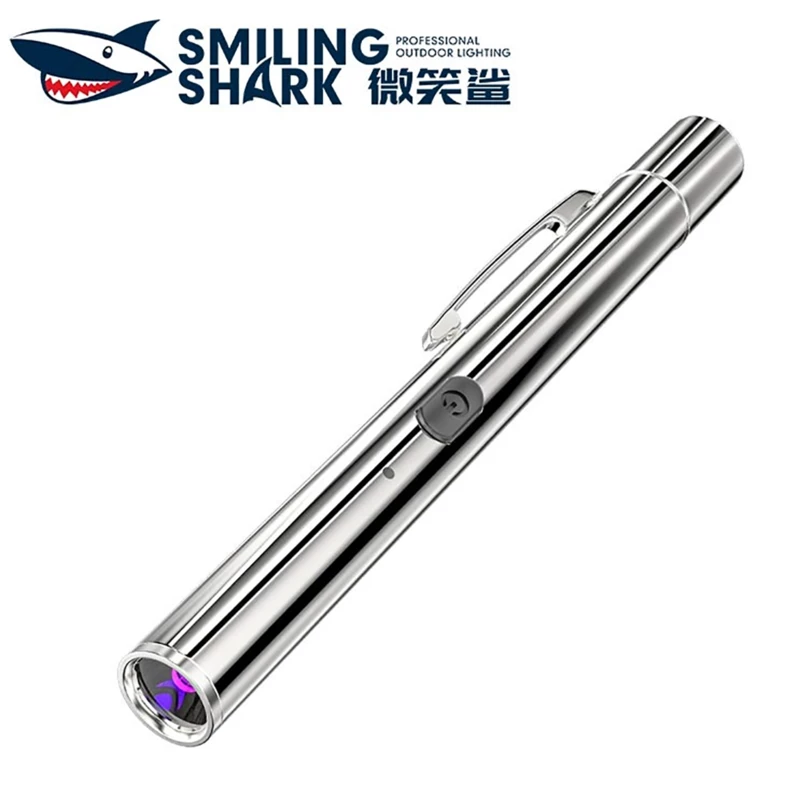 چراغ قوه شارژی کوچک گیره‌دار اسمایلینگ شارک SmilingShark 9188 با نور بنفش UV