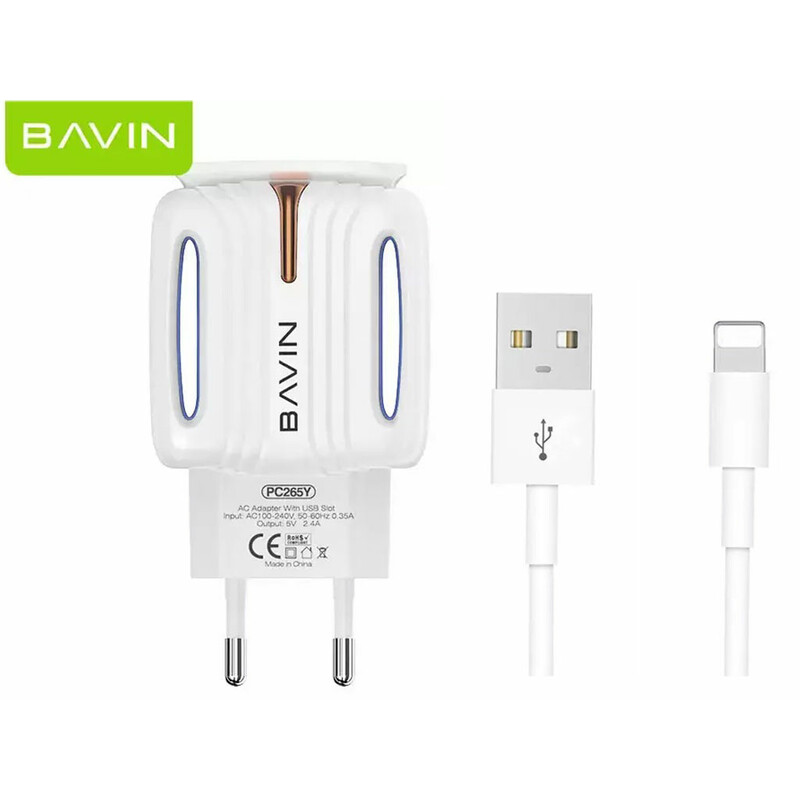 شارژر دیواری فست شارژ لایتنینگ باوین BAVIN 2.4A Dual Port USB Adapter Charger PC265Y