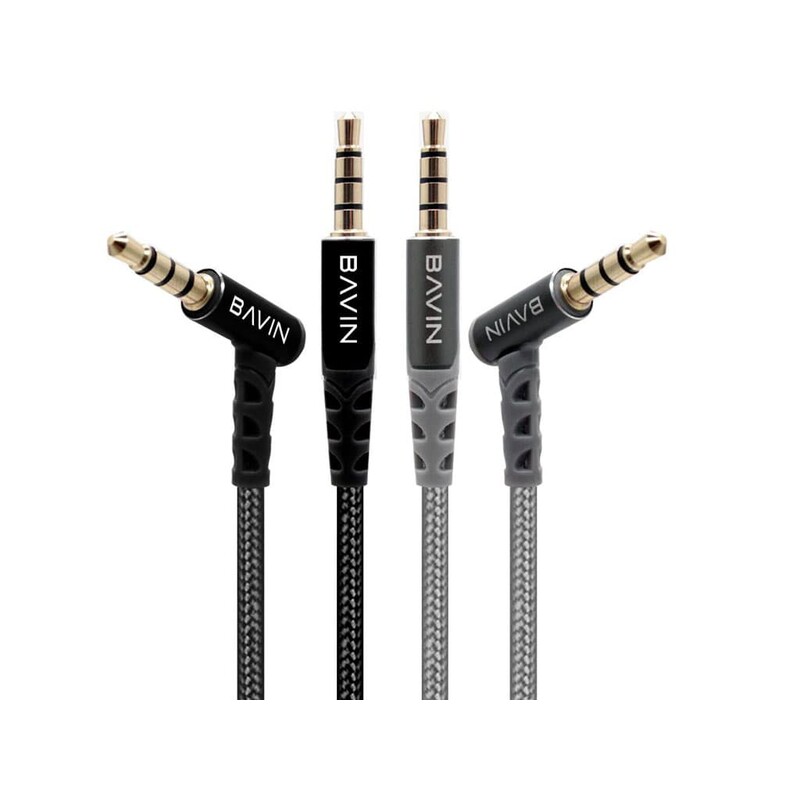 کابل صدای دو سر جک 3.5 میلی‌متری باوین BAVIN AUX06 3.5mm Jack Nylon Cable AUX Cable Elbow Type Audio Cable