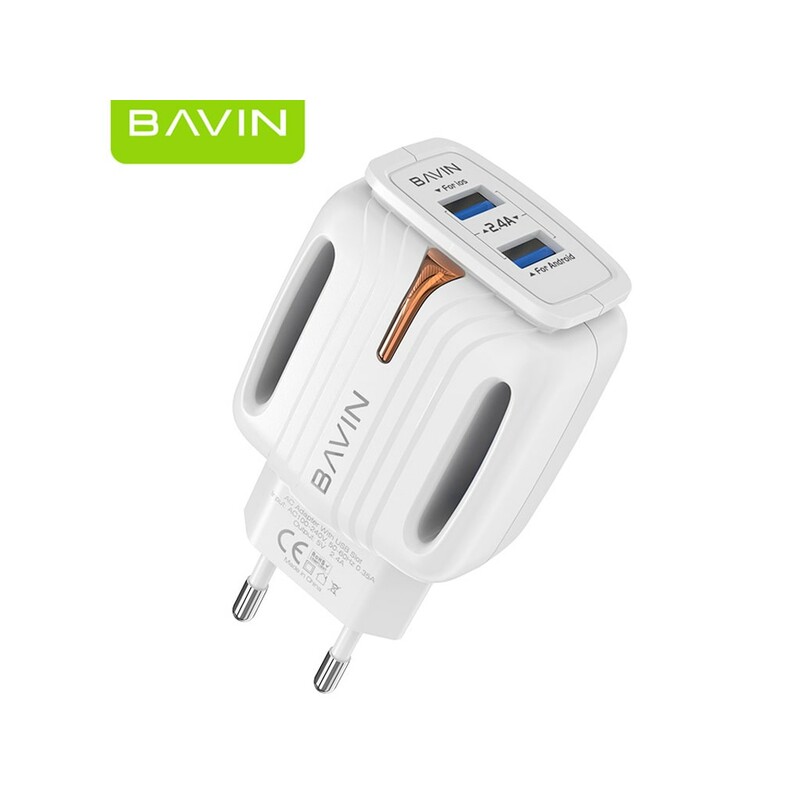 شارژر دیواری فست شارژ یواس‌بی باوین BAVIN 2.4A Dual USB Adapter Charger PC265Y